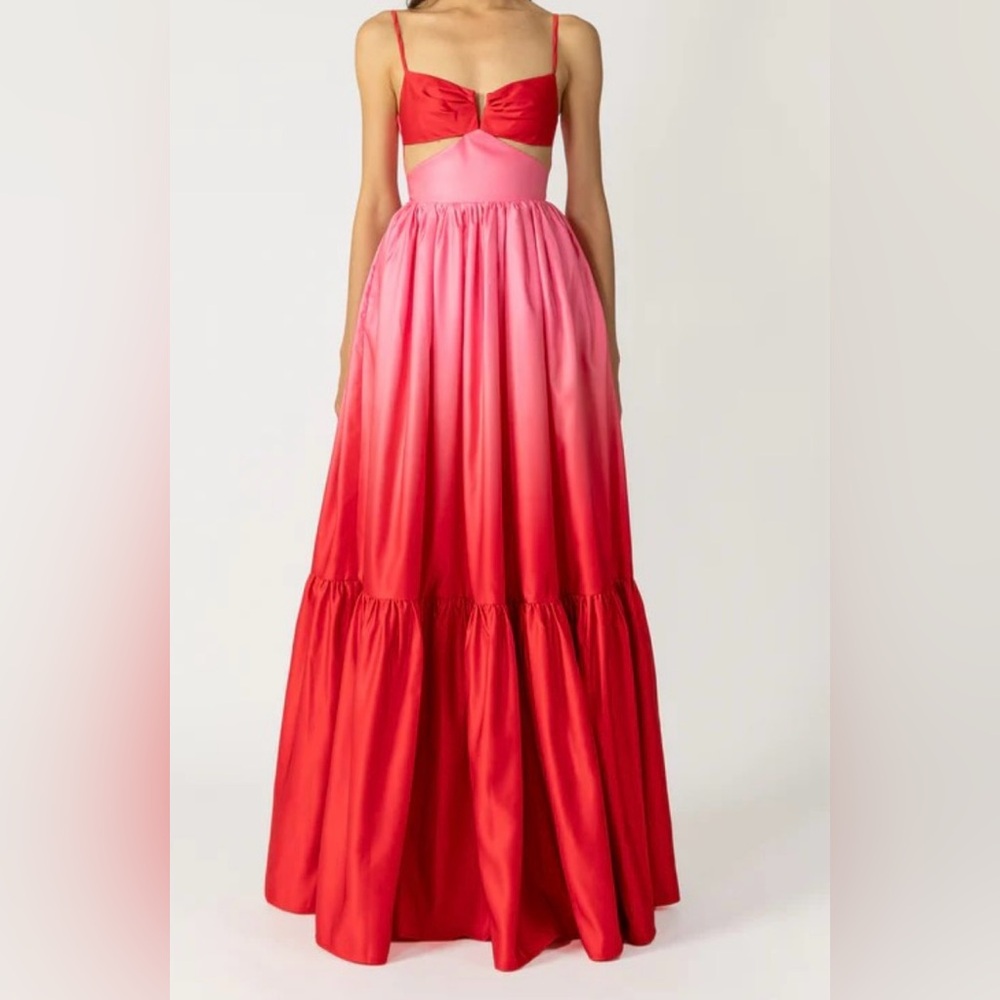 Elegant Pink and Red Ombre Maxi Dress